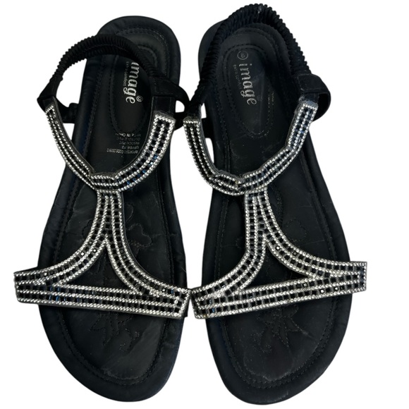 Image Extra Comort Cushioned  Bling Black Sandals. Gently Worn - Picture 2 of 5